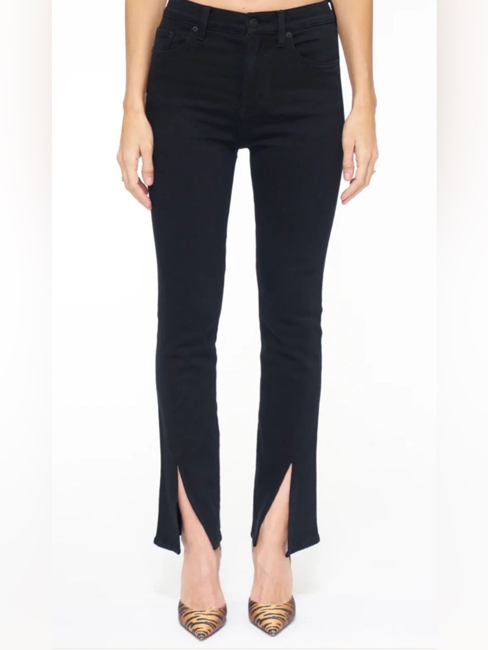Pistola Teagan High Rise Split Hem Straight Jeans Black 28 NWOT